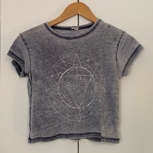 Brandy Melville Small Distressed Wash Alchemy Light Blue Crop Top